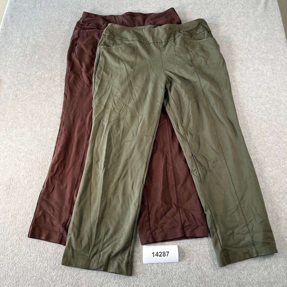 Cato Pants Womens L Petite Green Maroon Stretch Hi-Rise Straight Leg Lot Of 2